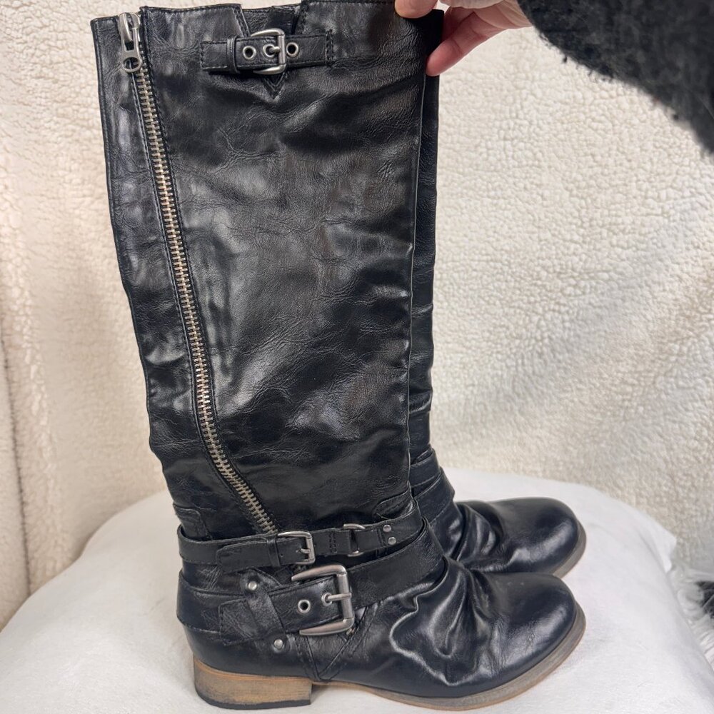 Carlos Santana Black Leather Motorcycle Boots – Size 6.5